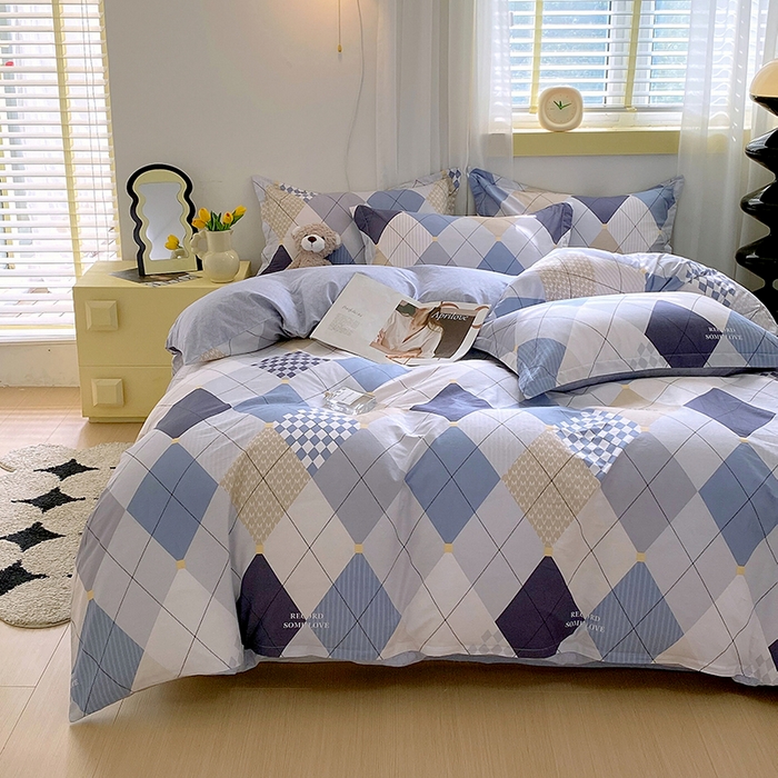 91家纺网 家纺一手货源 找家纺 拾物记 2024新款A类喷气全棉12868卡通印花四件套 卡斯图-蓝