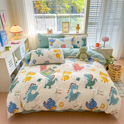 清雅福 2024新款全棉13372小清新活性印花四件套 恐龙世界