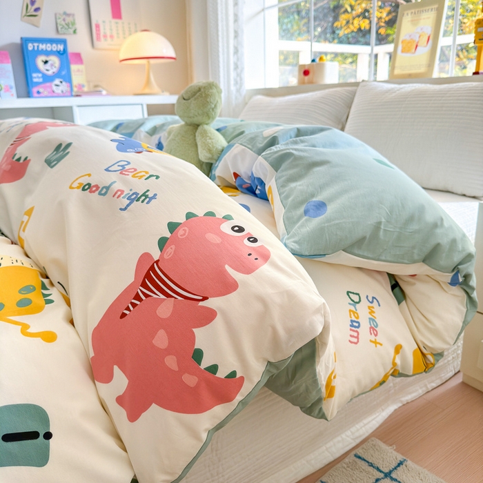 91家纺网 家纺一手货源 找家纺 清雅福 2024新款全棉13372小清新活性印花单被套 恐龙世界