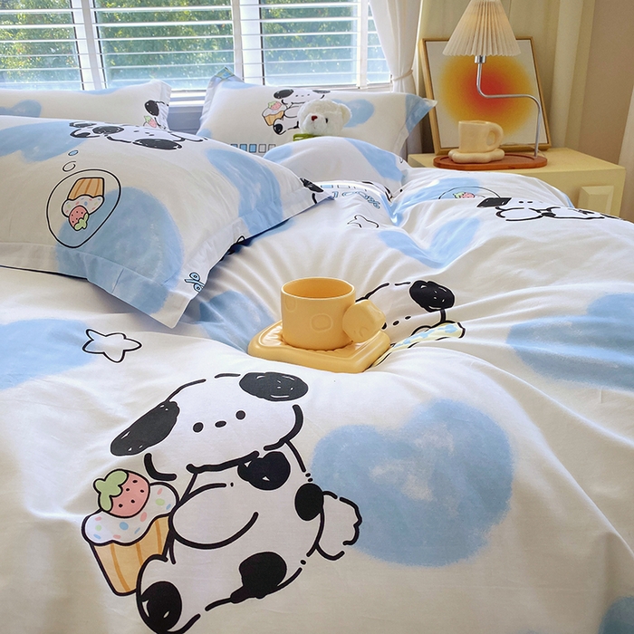 91家纺网 家纺一手货源 找家纺 拾物记 2024新款A类喷气全棉12868卡通印花四件套 班尼狗0