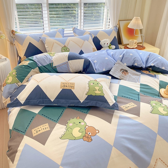 91家纺网 家纺一手货源 找家纺 拾物记 2024新款A类喷气全棉12868卡通印花四件套 淘淘龙0