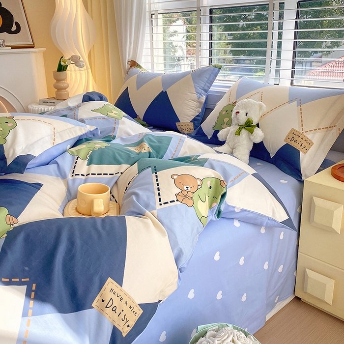 91家纺网 家纺一手货源 找家纺 拾物记 2024新款A类喷气全棉12868卡通印花四件套 淘淘龙0