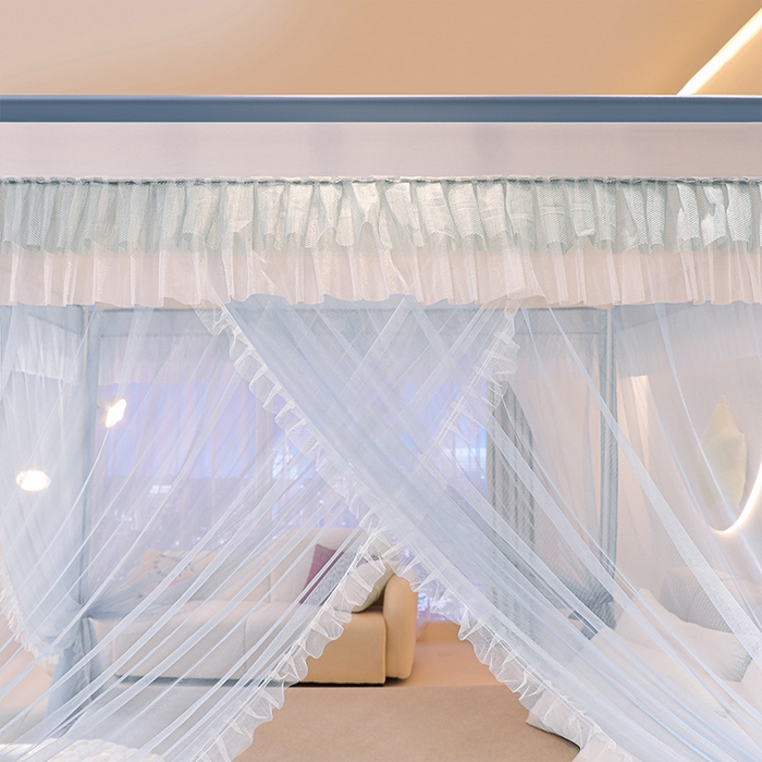 91家纺网 家纺一手货源 找家纺 迪凡保罗蚊帐 2025新款2409外穿杆落地宫廷蚊帐 浅蓝灰