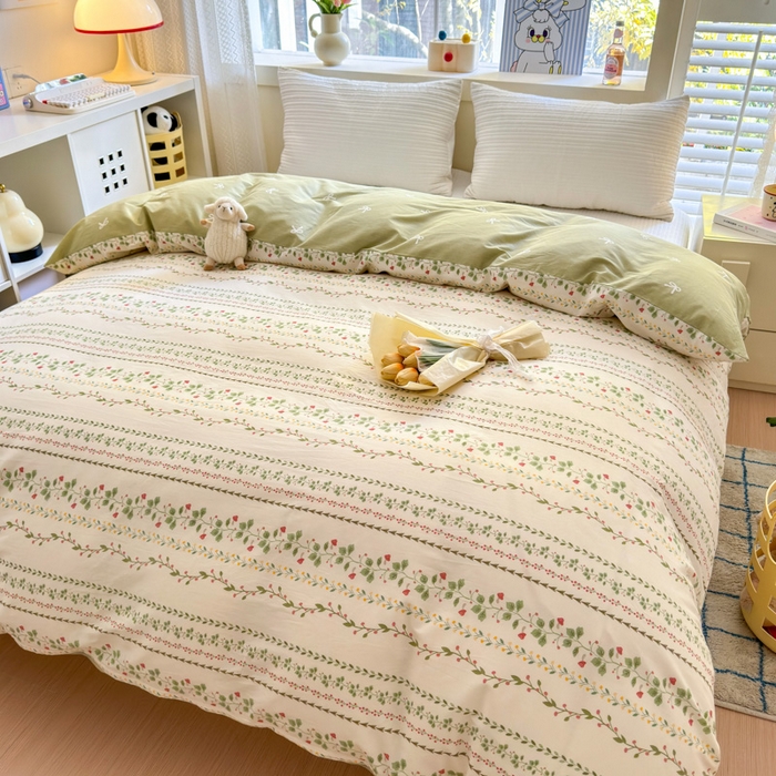 91家纺网 家纺一手货源 找家纺 清雅福 2024新款全棉13372小清新活性印花单被套 甜心藤