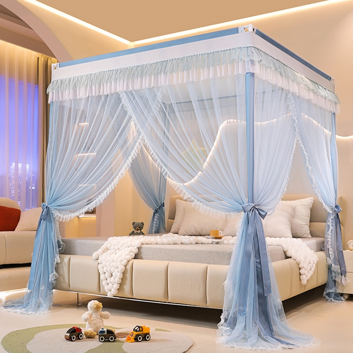 91家纺网 家纺一手货源 找家纺 迪凡保罗蚊帐 2025新款2409外穿杆落地宫廷蚊帐 浅蓝灰