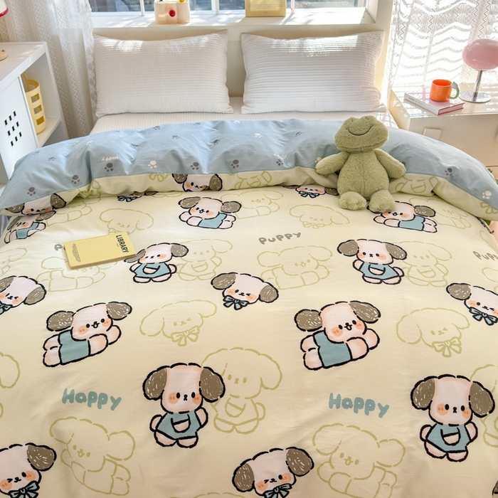 91家纺网 家纺一手货源 找家纺 清雅福 2024新款全棉13372小清新活性印花单被套 班尼狗