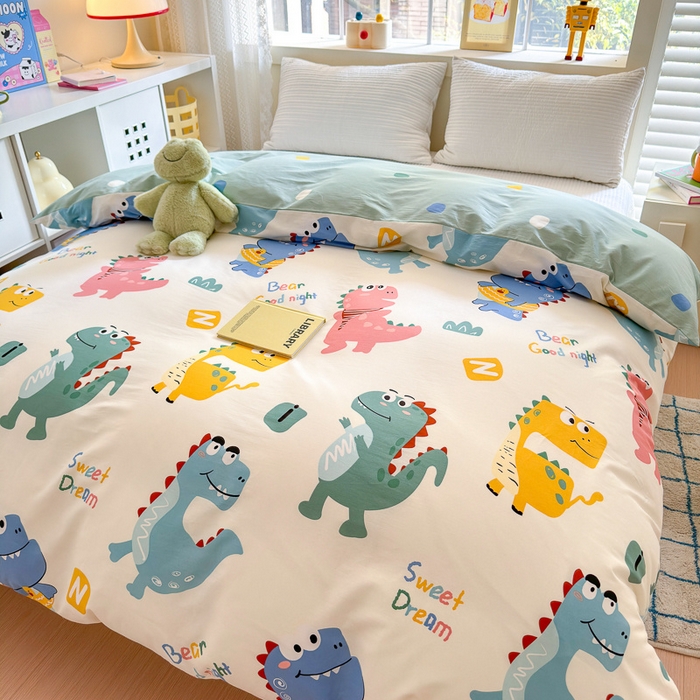 91家纺网 家纺一手货源 找家纺 清雅福 2024新款全棉13372小清新活性印花单被套 恐龙世界