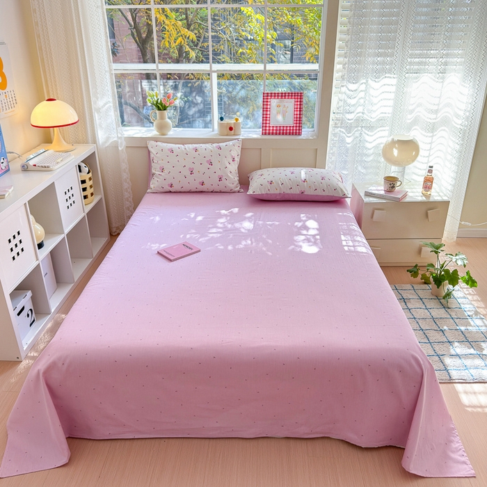 91家纺网 家纺一手货源 找家纺 清雅福 2024新款全棉13372小清新活性印花四件套 爱心樱桃