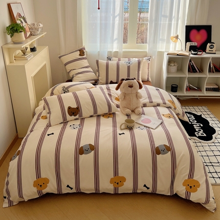 91家纺网 家纺一手货源 找家纺 六巷胡同 2024新款ins元气卡通风40支全棉13372面料四件套 雪纳瑞的朋友