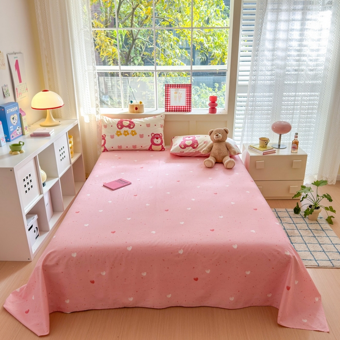 91家纺网 家纺一手货源 找家纺 清雅福 2024新款全棉13372小清新活性印花四件套 开心草莓熊