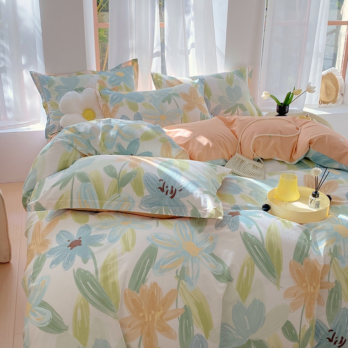 91家纺网 家纺一手货源 找家纺 拾物记 2024新款A类喷气全棉12868卡通印花四件套 雅蔓-绿