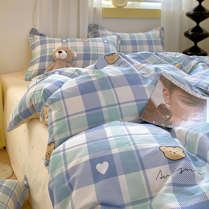 91家纺网 家纺一手货源 找家纺 拾物记 2024新款A类喷气全棉12868卡通印花四件套 洛米小熊