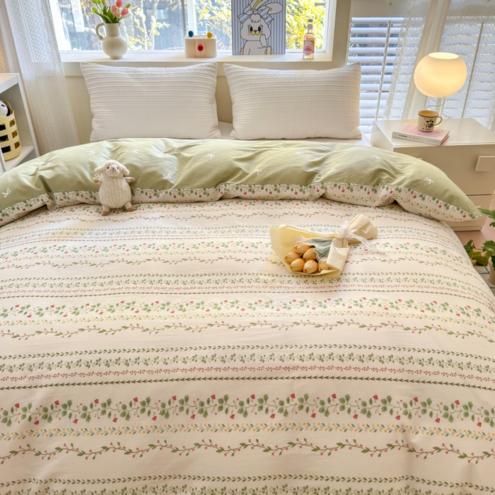 91家纺网 家纺一手货源 找家纺 清雅福 2024新款全棉13372小清新活性印花单被套 甜心藤