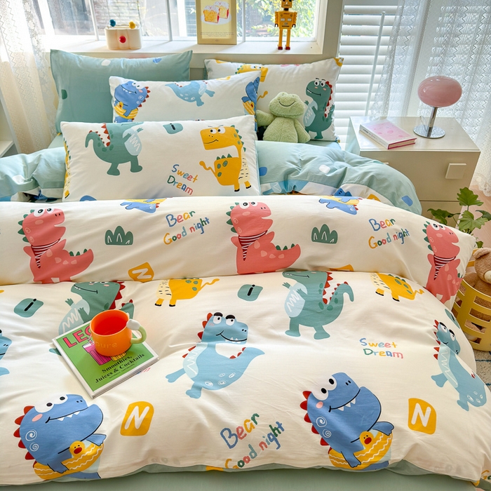 91家纺网 家纺一手货源 找家纺 清雅福 2024新款全棉13372小清新活性印花四件套 恐龙世界