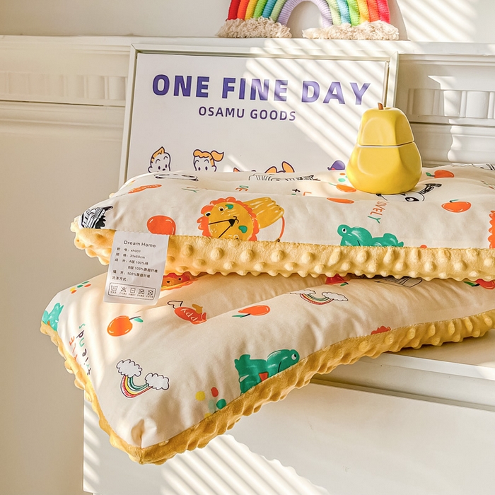 91家纺网 家纺一手货源 找家纺 显高家纺 2025新款13372纯棉豆豆绒儿童枕 黄色