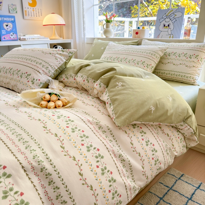 91家纺网 家纺一手货源 找家纺 清雅福 2024新款全棉13372小清新活性印花四件套 甜心藤