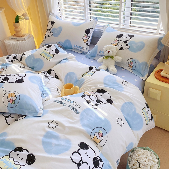 91家纺网 家纺一手货源 找家纺 拾物记 2024新款A类喷气全棉12868卡通印花四件套 班尼狗0