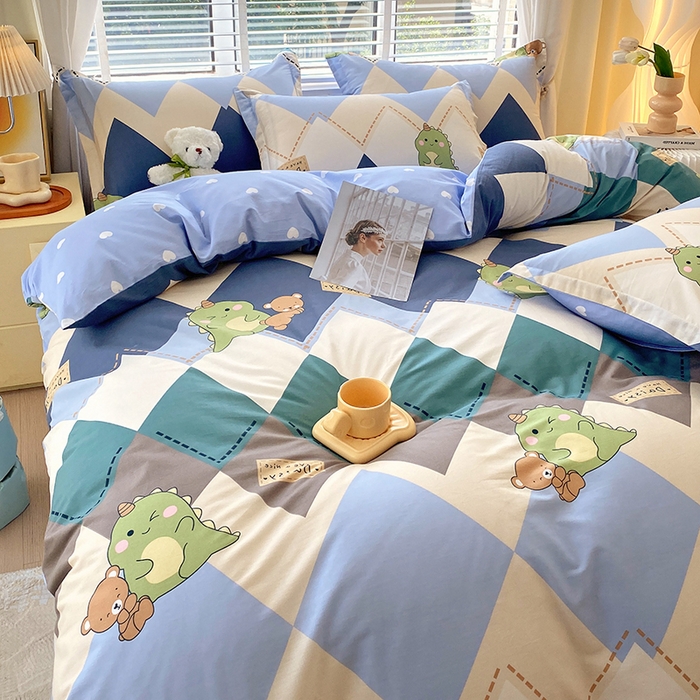 91家纺网 家纺一手货源 找家纺 拾物记 2024新款A类喷气全棉12868卡通印花四件套 淘淘龙0