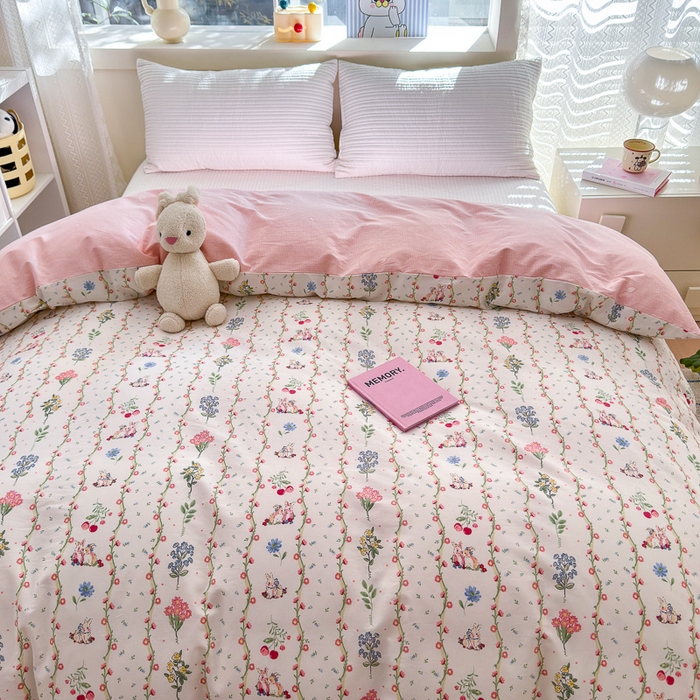 91家纺网 家纺一手货源 找家纺 清雅福 2024新款全棉13372小清新活性印花单被套 枝间梦