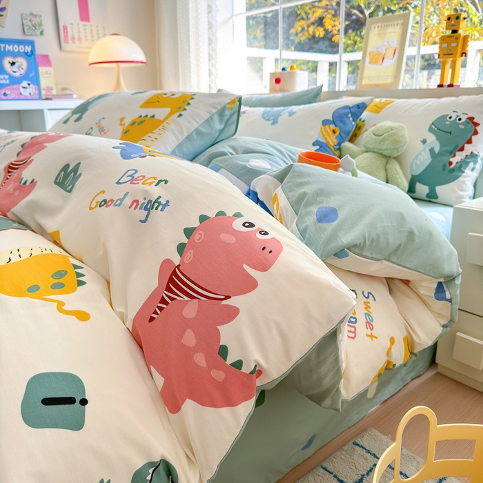 91家纺网 家纺一手货源 找家纺 清雅福 2024新款全棉13372小清新活性印花四件套 恐龙世界