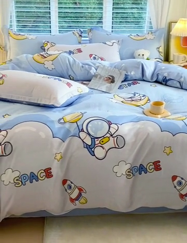 91家纺网 家纺一手货源 找家纺 拾物记 2024新款A类喷气全棉12868卡通印花四件套 探索星球0
