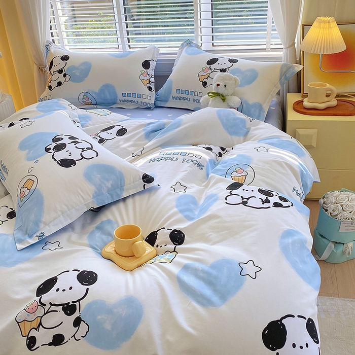 91家纺网 家纺一手货源 找家纺 拾物记 2024新款A类喷气全棉12868卡通印花四件套 班尼狗0