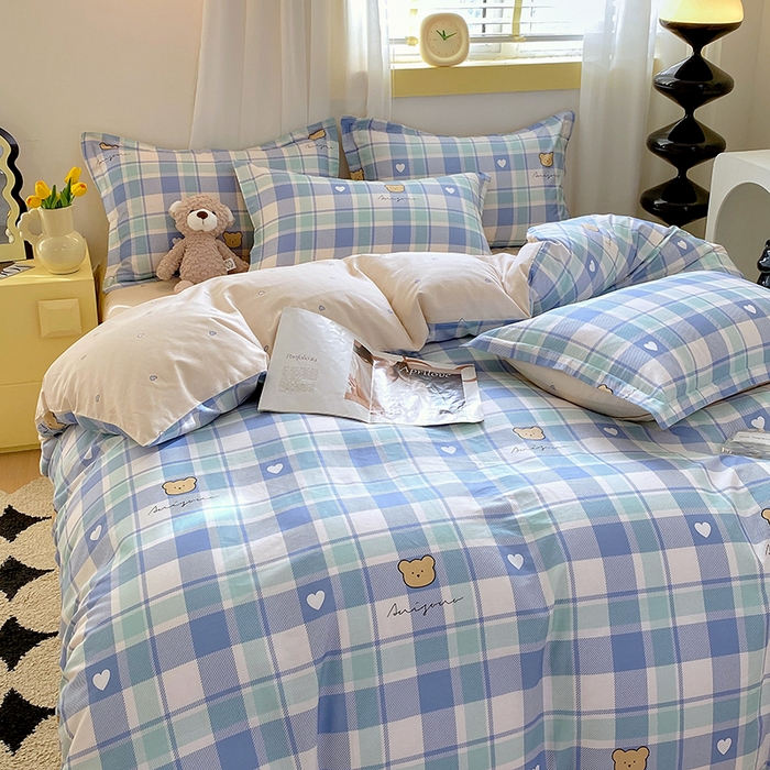 91家纺网 家纺一手货源 找家纺 拾物记 2024新款A类喷气全棉12868卡通印花四件套 洛米小熊