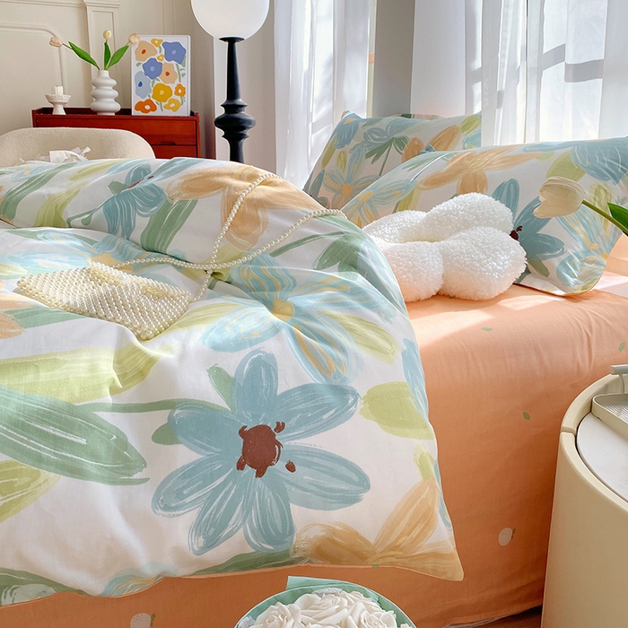 91家纺网 家纺一手货源 找家纺 拾物记 2024新款A类喷气全棉12868卡通印花四件套 雅蔓-绿