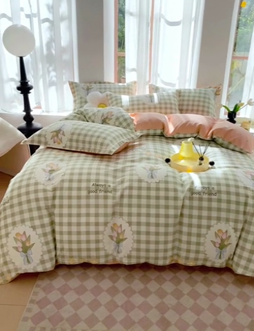 91家纺网 家纺一手货源 找家纺 拾物记 2024新款A类喷气全棉12868卡通印花四件套 茉彩