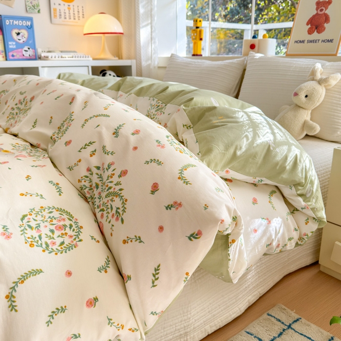 91家纺网 家纺一手货源 找家纺 清雅福 2024新款全棉13372小清新活性印花单被套 温婉小兔