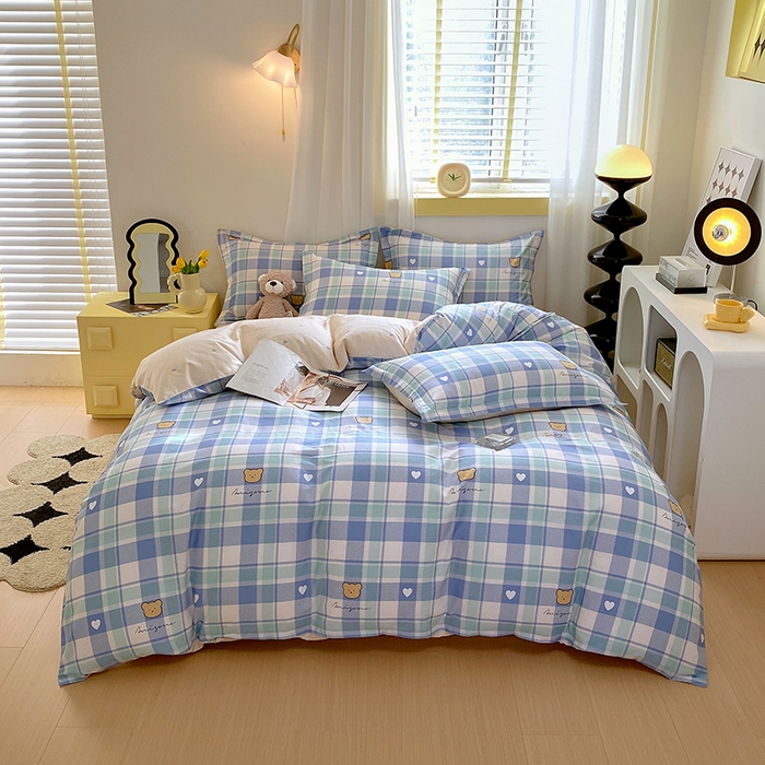 91家纺网 家纺一手货源 找家纺 拾物记 2024新款A类喷气全棉12868卡通印花四件套 洛米小熊