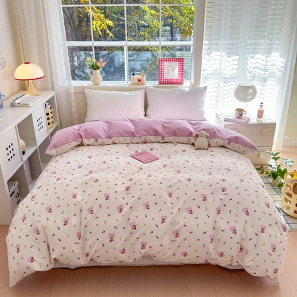 91家纺网 家纺一手货源 找家纺 清雅福 2024新款全棉13372小清新活性印花单被套 爱心樱桃