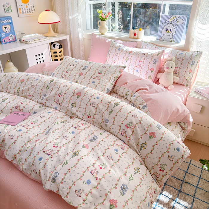 91家纺网 家纺一手货源 找家纺 清雅福 2024新款全棉13372小清新活性印花四件套 枝间梦