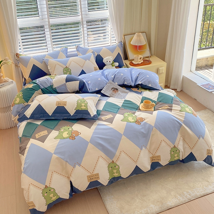 91家纺网 家纺一手货源 找家纺 拾物记 2024新款A类喷气全棉12868卡通印花四件套 淘淘龙0