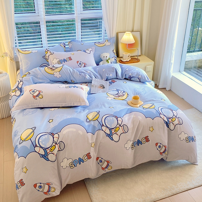 91家纺网 家纺一手货源 找家纺 拾物记 2024新款A类喷气全棉12868卡通印花四件套 探索星球0