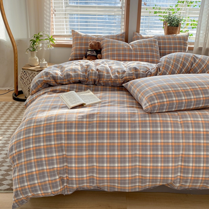 91家纺网 家纺一手货源 找家纺 ab家纺 2024新款北欧风全棉水洗棉四件套 映像-灰