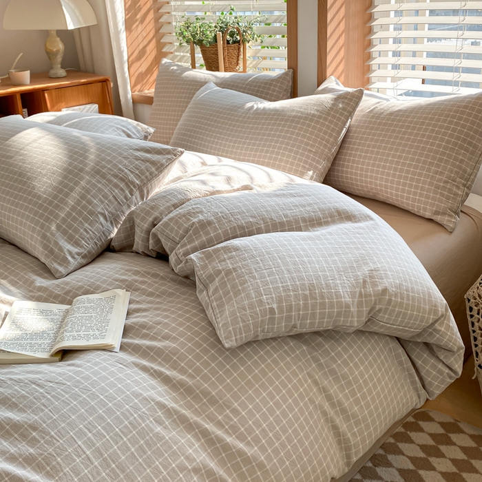 91家纺网 家纺一手货源 找家纺 ab家纺 2024新款北欧风全棉水洗棉四件套 罗恩-灰