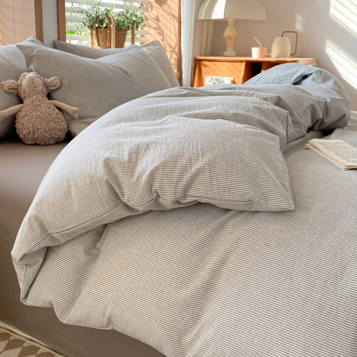 91家纺网 家纺一手货源 找家纺 ab家纺 2024新款北欧风全棉水洗棉四件套 密条-灰