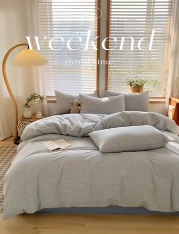91家纺网 家纺一手货源 找家纺 ab家纺 2024新款北欧风全棉水洗棉四件套 多彩格-灰