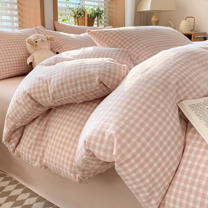 91家纺网 家纺一手货源 找家纺 ab家纺 2024新款北欧风全棉水洗棉四件套 未央-粉