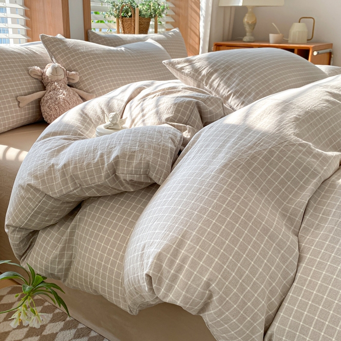 91家纺网 家纺一手货源 找家纺 ab家纺 2024新款北欧风全棉水洗棉四件套 罗恩-灰