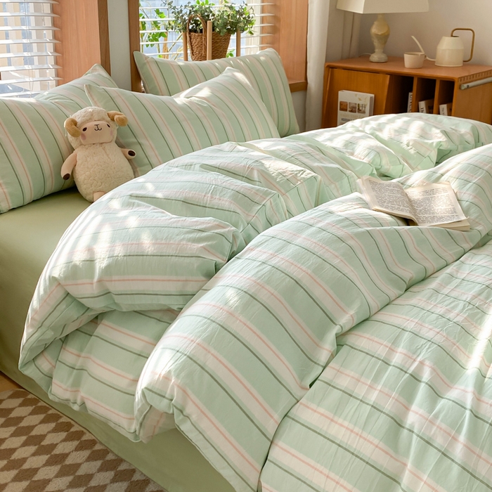 91家纺网 家纺一手货源 找家纺 ab家纺 2024新款北欧风全棉水洗棉四件套 左岸-绿