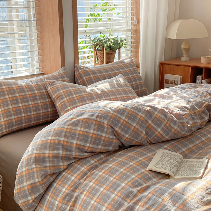 91家纺网 家纺一手货源 找家纺 ab家纺 2024新款北欧风全棉水洗棉四件套 映像-灰