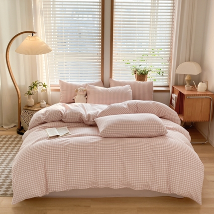 91家纺网 家纺一手货源 找家纺 ab家纺 2024新款北欧风全棉水洗棉四件套 未央-粉