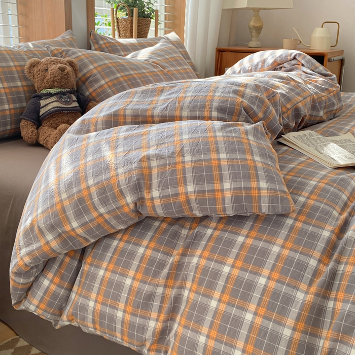 91家纺网 家纺一手货源 找家纺 ab家纺 2024新款北欧风全棉水洗棉四件套 映像-灰