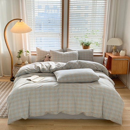 ab家纺 2024新款北欧风全棉水洗棉四件套 多彩格-灰