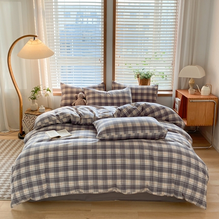 91家纺网 家纺一手货源 找家纺 ab家纺 2024新款北欧风全棉水洗棉四件套 乔南-灰