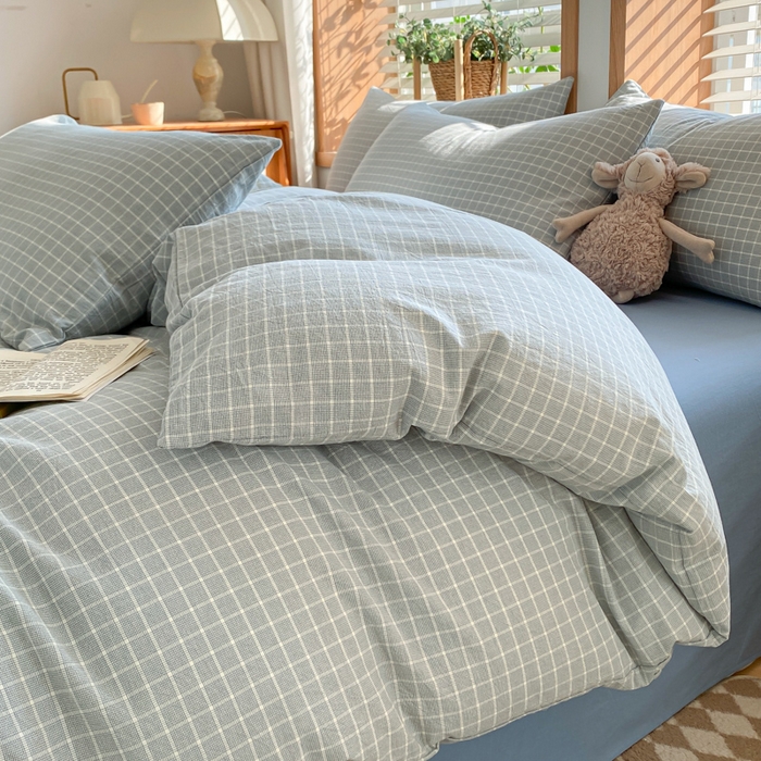 91家纺网 家纺一手货源 找家纺 ab家纺 2024新款北欧风全棉水洗棉四件套 罗恩-蓝