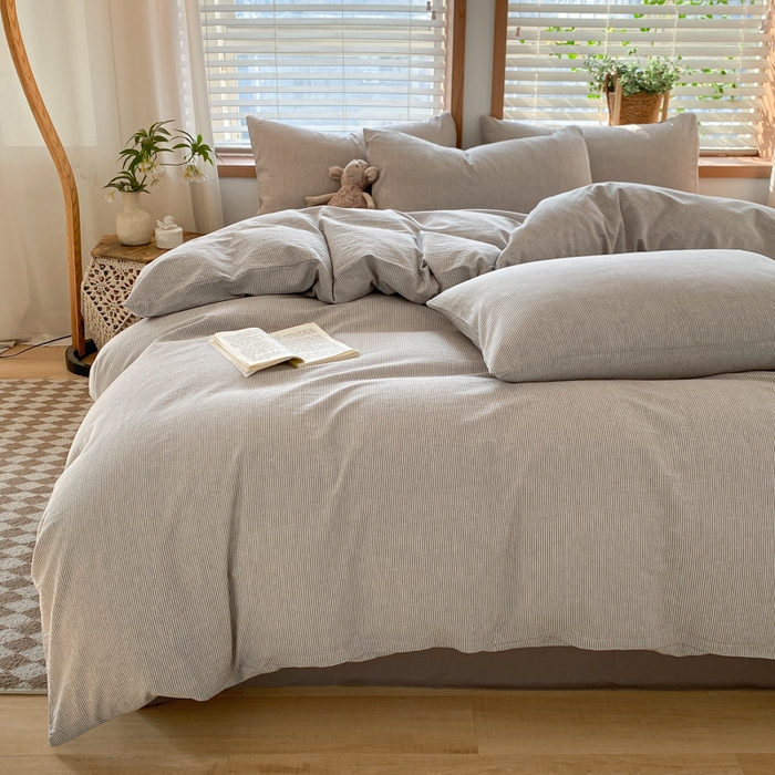 91家纺网 家纺一手货源 找家纺 ab家纺 2024新款北欧风全棉水洗棉四件套 密条-灰