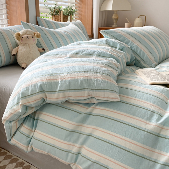 91家纺网 家纺一手货源 找家纺 ab家纺 2024新款北欧风全棉水洗棉四件套 左岸-蓝